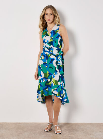 Graphic Floral Wrap Midi Dress