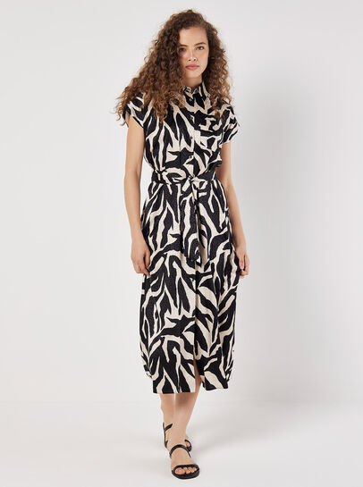 Textured Satin Zebra Print Midi Dress