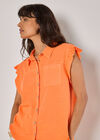 Ruffle Sleeve Soft Slub Blouse, Coral, large