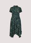 Abstract Print Shirt Midi Dress, Green, large