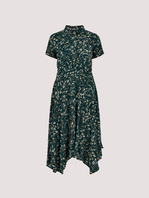 Abstract Print Shirt Midi Dress, Green, large