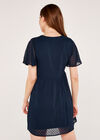 Sheer Dobby Ruffle Dress, Navy, large