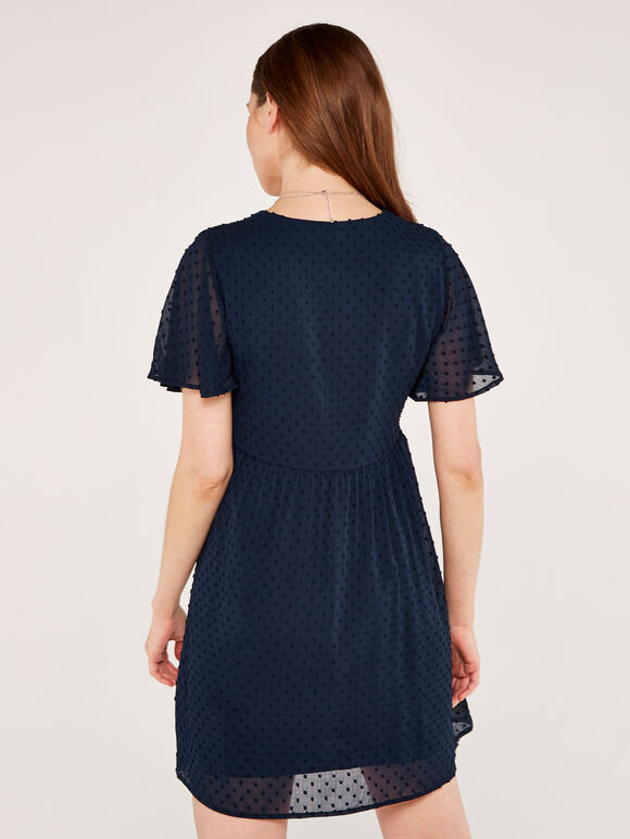 Sheer Dobby Ruffle Dress, Navy, large