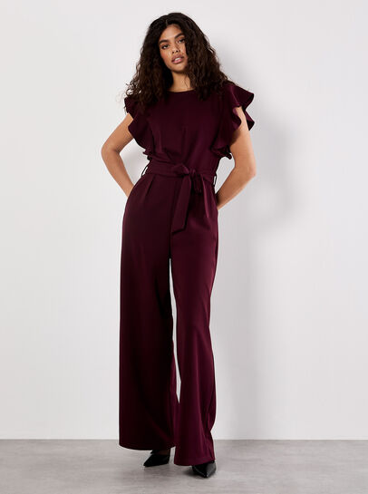 Ruffle Sleeve Jersey Jumpsuit