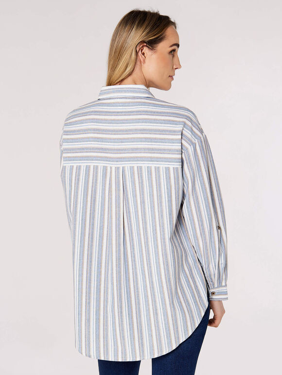 Multi Stripe Oversized Shirt, Blue, large