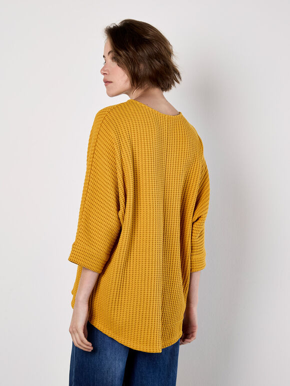 Waffle Knit Batwing Top, Mustard, large
