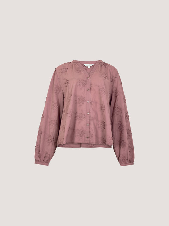 Floral Embroidered Cotton Blouse, Pink, large