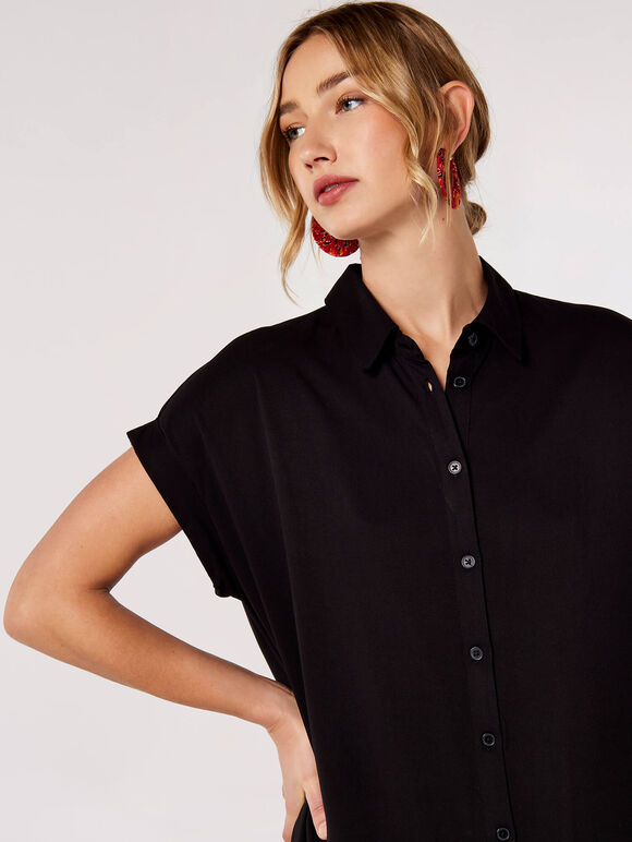 Boxy Tiered Midi Dress, Black, large