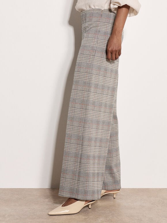 Heritage Check Wide-Leg Trousers, Black, large