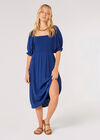 Self-Check Smocked Milkmaid Midi Dress, Blue, large