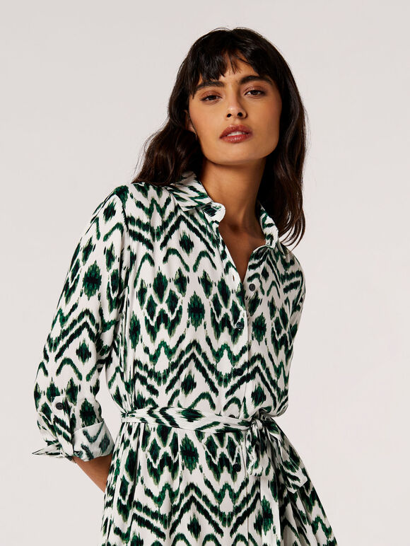 Ikat Shirt Midi Dress, Green, large