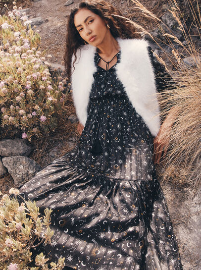 Constellation Shimmer Satin Midaxi Dress