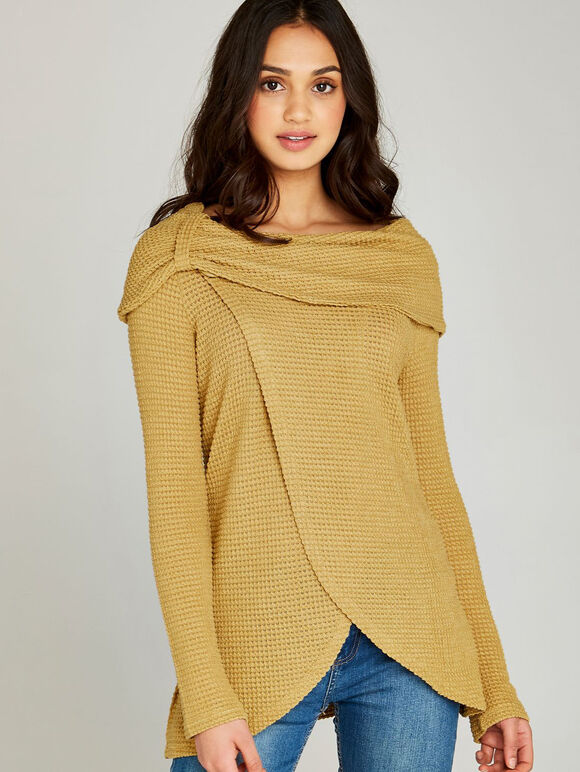 Waffle Cross Over Top, Mustard, large