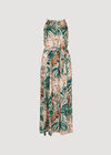 Tropical Leaf Satin Maxi Dress, Khaki, large