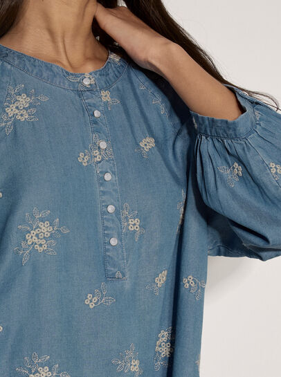 Floral Embroidered Denim Blouse