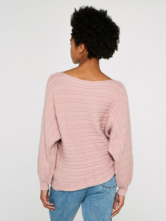 Stripe Knit Batwing Jumper, Pink, large