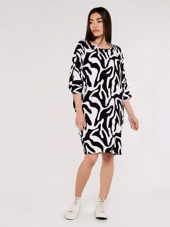 Swirl  Cocoon Dress, Black, large