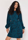 Mixed Animal Print Shift Mini Dress, Teal, large