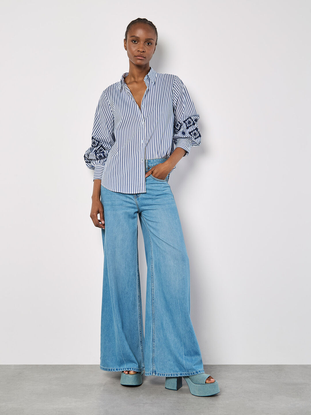 Embroidered Sleeves Stripe Shirt