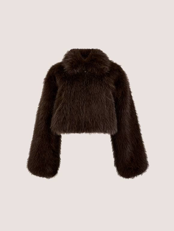 Luxe Faux Fur Short Jacket, Brown, large