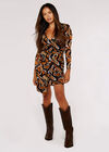 Swirl Side Ruched Mini Dress, Rust, large