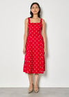 Linen Polka Dot Midi Dress, Red, large
