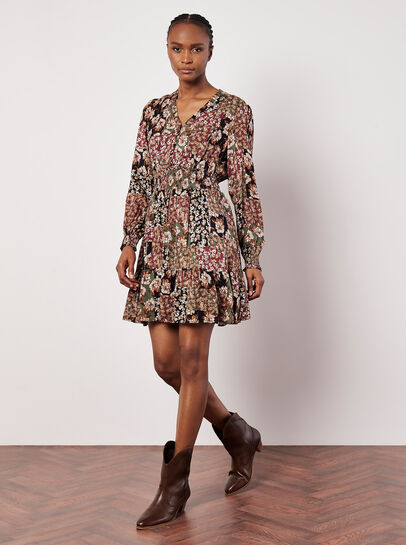 Patchwork Floral Shimmer Mini Dress