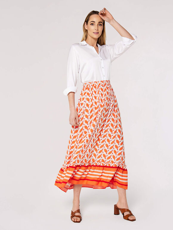 Geo Leaves Maxi Skirt, Orange, large
