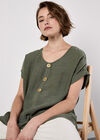 Coconut Button Layered Top, Khaki, large