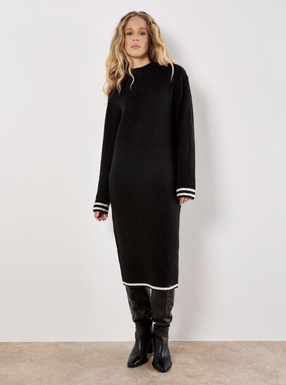 Tipped Knitted Jumper Midi Dress