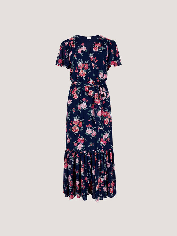 Painterly Roses Wrap Maxi Dress, Navy, large