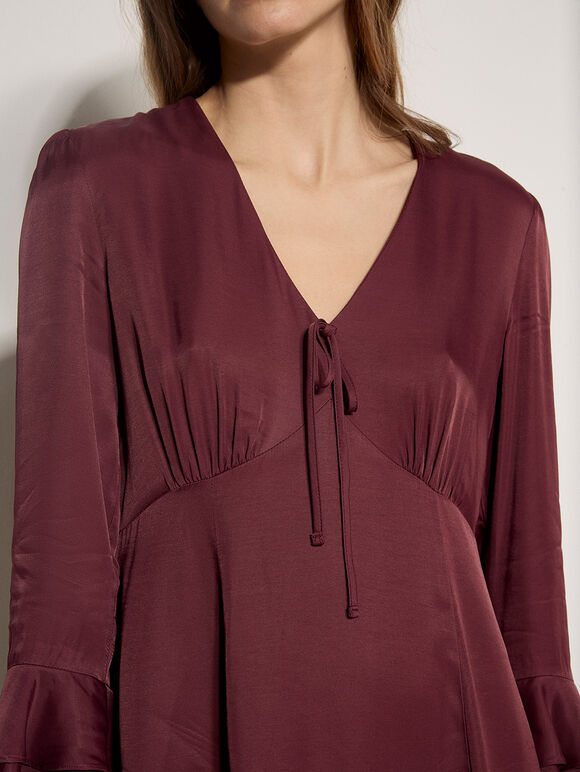 Satin Skater Mini Dress, Burgundy, large