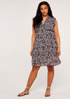 Curve Sketched Bold Ditsy Floral Dress, Navy, large