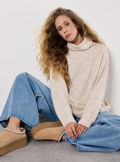 Oversized Roll Neck Tunic Jumper