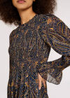 Ornate Paisley Smock Dress, Navy, large