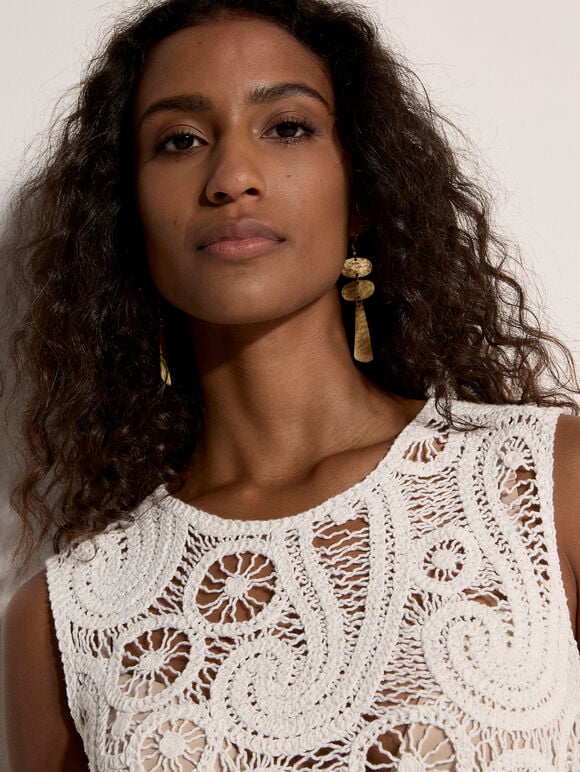 Paisley Cotton Crochet Top, White, large
