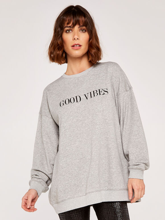 Good Vibes Übergroßer Pullover, Grau, groß