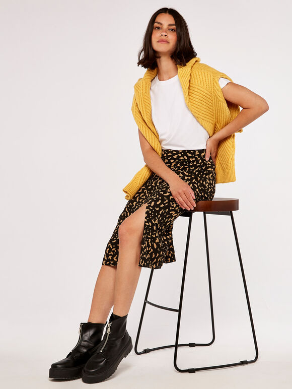 Brush Spot Wrap Skirt, Black, large