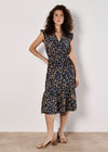 Floral Frill Wrap Midi Dress, Navy, large