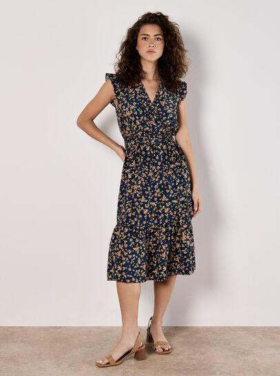 Floral Frill Wrap Midi Dress