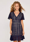 Lace V Neck Dress, Navy, large