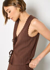 Pointelle Knit Waistcoat, Brown, large