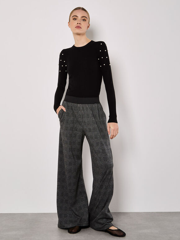 Pearl Embellished Fine Knit Jumper, Black, large