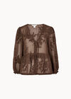 Embroidered Floral Chiffon Top, Brown, large