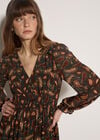 Chiffon Ruffle Paisley Mini Dress, Green, large