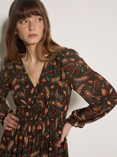 Chiffon Ruffle Paisley Mini Dress