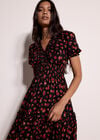 Floral Print Smocked Mini Dress, Black, large