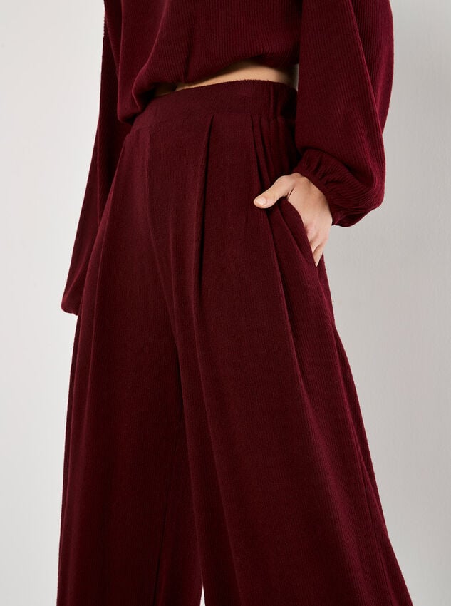 Ribbed Knit Wide Leg Trousers, Burgundy, large