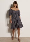 Irregular Spot Bardot Mini Dress, Navy, large