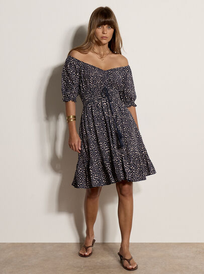 Irregular Spot Bardot Mini Dress
